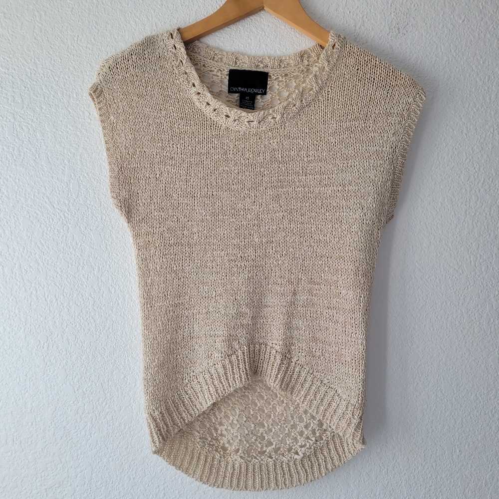 Cynthia Rowley Tan Knit / Crochet Top / Blouse Size XS EUC | Neutral Classic